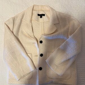 Ann Taylor Cream Textured Cropped Blazer with Black Buttons
